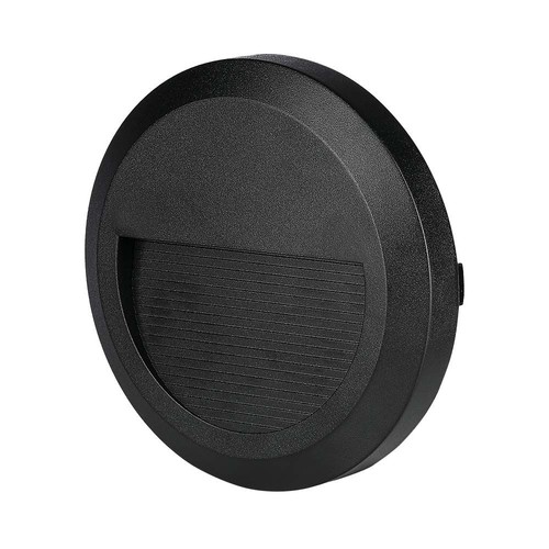 2W LED vägglampa för trappor - Rund, svart, 4000K, 80lm, Ø15cm, inne / ute