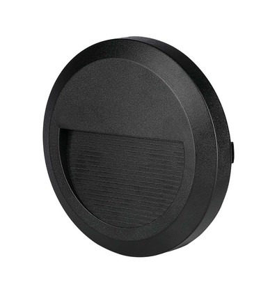 2W LED vägglampa för trappor - Rund, svart, 3000K, 80lm, Ø15cm, inne / ute