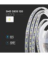5m 8W/m stänksäker LED strip - 24V, IP65, 120 LED per meter, 6500K