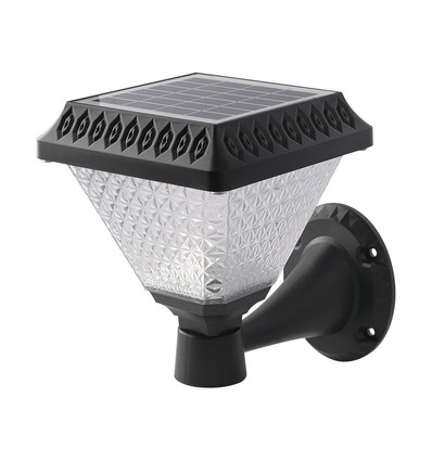 LED Solcell Vägglampa - RF-Kontroll, CCT, 3-i-1, Svart Hölje, IP44, 160x160x230mm.