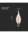 E14 4W LED flammlampa - Kultråd, kronljus, 4000K
