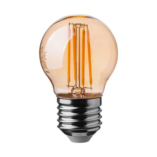V-Tac LED 4W Bärnstensfärgad kronlampa E27 - G45, koltråd, 2200K
