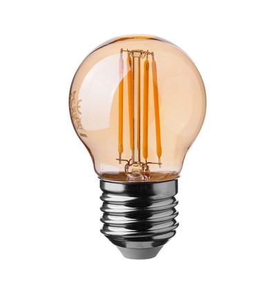 V-Tac LED 4W Bärnstensfärgad kronlampa E27 - G45, koltråd, 2200K