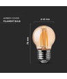 V-Tac LED 4W Bärnstensfärgad kronlampa E27 - G45, koltråd, 2200K