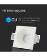 GU10 infälld spot i gips, kvadratisk - Vit, kan målas, utan ljuskälla, 10x10 cm