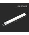 60cm 2,5W LED kabinettsbelysning med PIR sensor - 5V, silver, 3000mA batteri, uppladdningsbar, 3000K