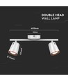 12W LED vägglampa med dubbelt huvud - 4000K, vit, justerbar, 960lm, inomhus