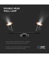 12W dubbel LED vägglampa, svart - 1080lm, 4000K, IP20, justerbara huvuden