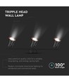 18W svart LED vägglampa - 3000K, 3 huvuden