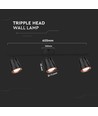 18W svart LED vägglampa - 4000K, 3 huvuden