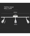 13,5W LED vägglampa - Vit, 1260lm, 3-huvuden design, inkl. ljuskälla