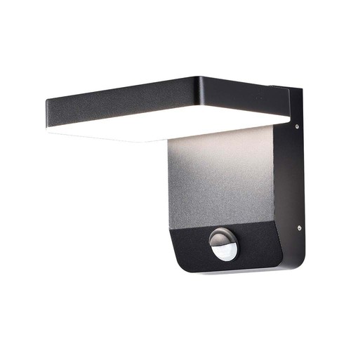 17W Vägglampa - LED med sensor, 3000K, svart hölje, kvadratisk, IP65