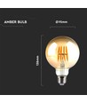 G95 LED Koltrådslampa 8W E27 - Bärnstensfärgat Glas, 2200K