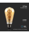 E27 4,8W dimbar LED filament lampa - ST64, Amber glas, 1800K, Vintage ljus