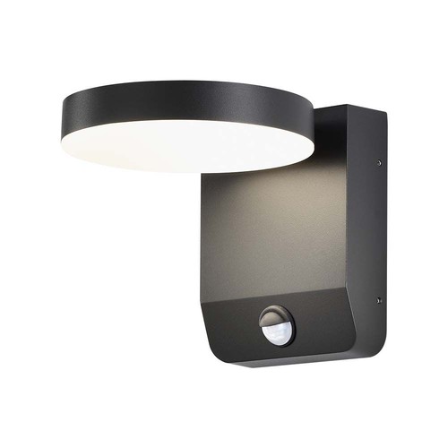 17W Vägglampa - LED, Sensor, 3000K, Svart, Rund, IP65.