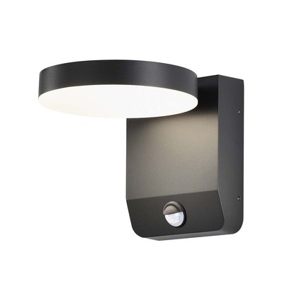 17W Vägglampa - LED, Sensor, 3000K, Svart, Rund, IP65.