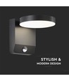 17W rund vägglampa med sensor - IP65, svart, 2480lm, 3000K, PIR sensor, utomhus, inkl. ljuskälla