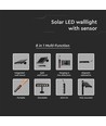 8W LED solcells-vägglampa med sensor - 950lm, 3000K, IP65, 4000mAh batteri