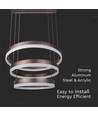 92W LED takkrona pendel, 3-stegs dimbar - 4550lm, 3000K, kaffebrun aluminium, 360 grader ljusspridning