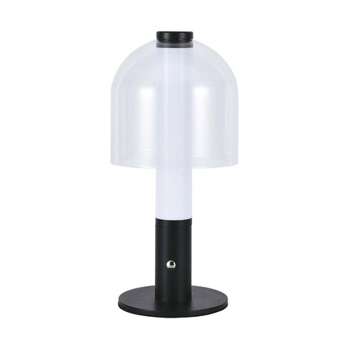 LED bordslampa - 1800mAh Batteri, Ø140x300, 3i1, Svart+Transparent Glas Hus