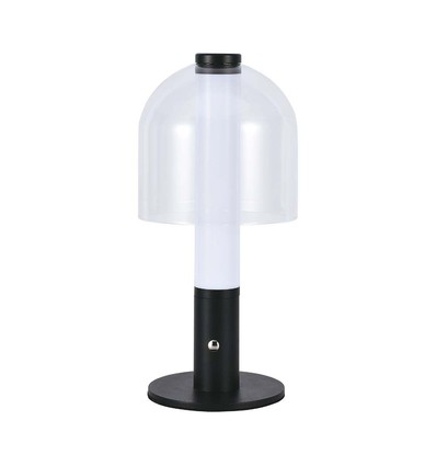 LED bordslampa - 1800mAh Batteri, Ø140x300, 3i1, Svart+Transparent Glas Hus