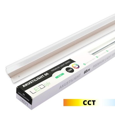 60 cm LED Troldtekt-skena, CCT - 19W, Akustilight, infälld, 24V