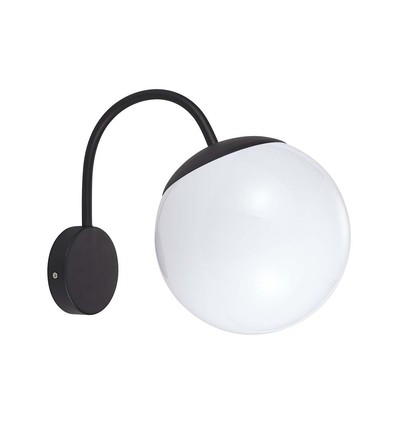 E27 vägglampa med vit glob - Svart, IP44 utomhus, Ø20cm, utan ljuskälla
