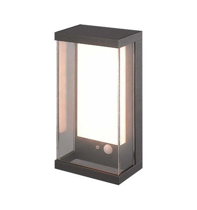 1W Solara vägglampa med sensor - IP65, 3000K, mörkgrå, solcell, rörelsesensor, utomhus