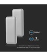 10,000mAh Powerbank - 2A, 30cm, Typ C Kabel, Silver