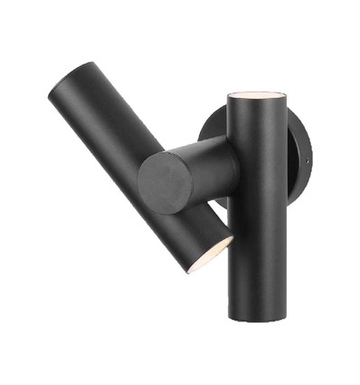 6W 2-vägs spot vägglampa - IP44, svart, 3000K, 90 grader, justerbar, inkl. ljuskälla