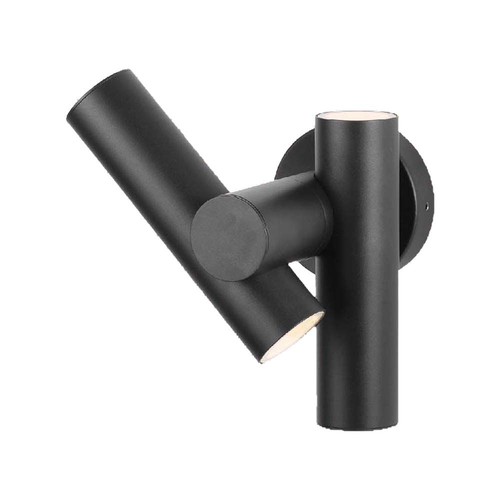 6W vägglampa med 2-vägs spot - Svart, IP44, 90° spridning, justerbar, inkl. ljuskälla