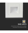 3W LED trappbelysning för inbyggnad - IP65, varmvit, vit kant, fyrkantig, 5,8x5,8 cm