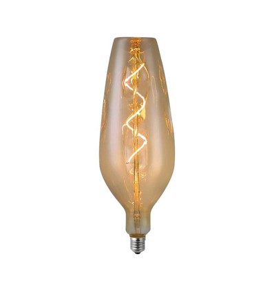 E27 4W LED filament spiralpære - B125, 250lm, 2700K, Amber/Smoky glas, 300° spridning