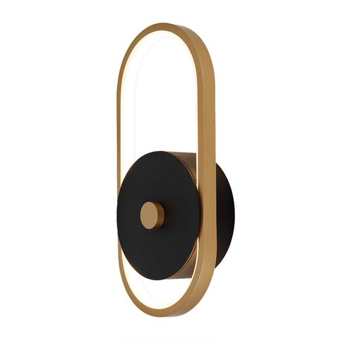 15W LED utomhus vägglampa - IP54, 1650lm, svart/mässing, 4000K, 350° ljusspridning