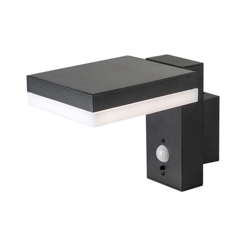 5,5W Solara vägglampa med sensor - Solcell, PIR sensor, IP54, 3000K, svart, rektangulär