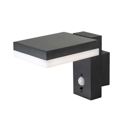 5,5W Solara vägglampa med sensor - Solcell, PIR sensor, IP54, 3000K, svart, rektangulär