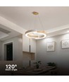 32W LED designer pendel - Ø43cm, vit med trädetaljer, 3000K, 4000lm