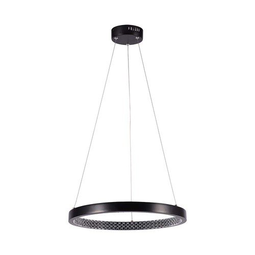 19W hänglampa - LED, 40cm, 3000K, kristall akryl, inomhus, svart, hus.