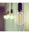 E14 6W LED klotlampa - P45, filament, klart glas