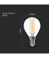 E14 6W LED klotlampa - P45, filament, klart glas
