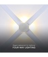 4W rund LED vägglampa med 4 ljusstrålar - IP54, vit, COB LED, 4000K, inkl. ljuskälla