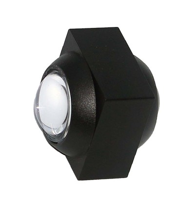 2W LED vägglampa med upp/ned ljus - IP54, svart, COB LED, 3000K, 4x4x4cm