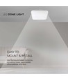 24W LED Dome Light - 3000K, fyrkantig, vit ram, IP44