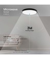 18W LED Dome Ljus - Mikrovågssensor, 4000K, Rund Svart Ram, IP44