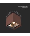 9W Solcellsvägglampa - IP65, 4000K, Corten, COB, PIR-sensor