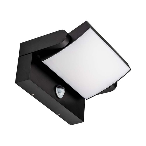 17W LED vägglampa med sensor - IP65, 4000K, svart, PIR rörelsesensor, utomhus