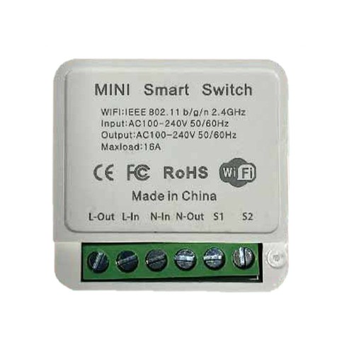 Wi-Fi Smart Switch, 10A - Mini on-line switch, 1 Gang, IP20, Smart Home styrning