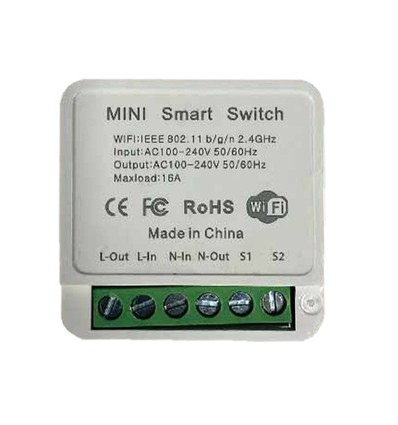 Wi-Fi Smart Switch, 10A - Mini on-line switch, 1 Gang, IP20, Smart Home styrning