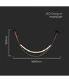 12W Designer taklampa - 1440lm, L166cm, metall, brun