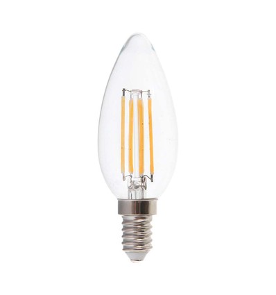 E14 6W LED kronljus filament - 130lm/W, klart glas, C37